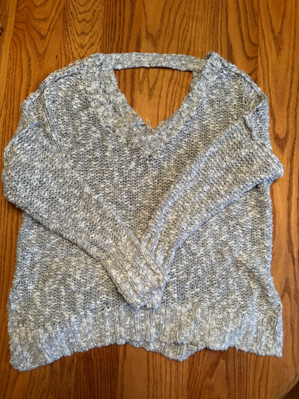 Hollister Gray V-Neck Bouclé Knit Sweater